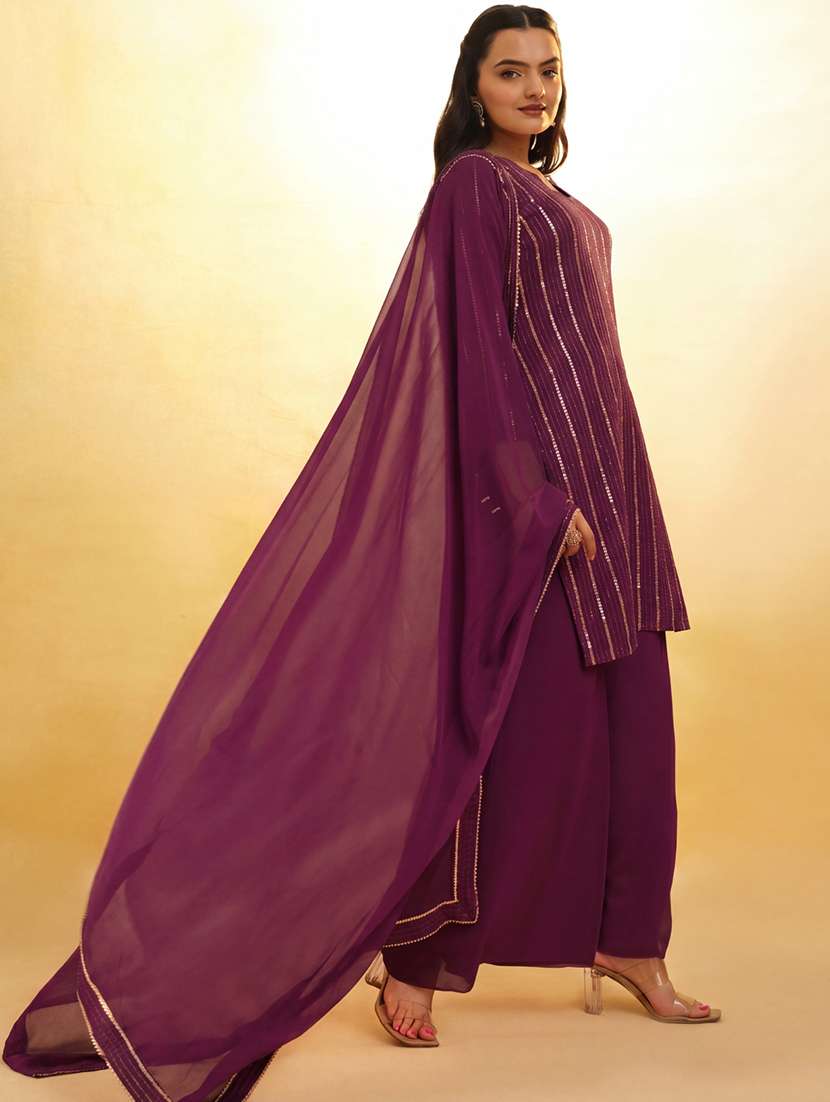 women embroidered three quarter sleeves kurta palazzo set with dupatta - 22615486 -  Standard Image - 4