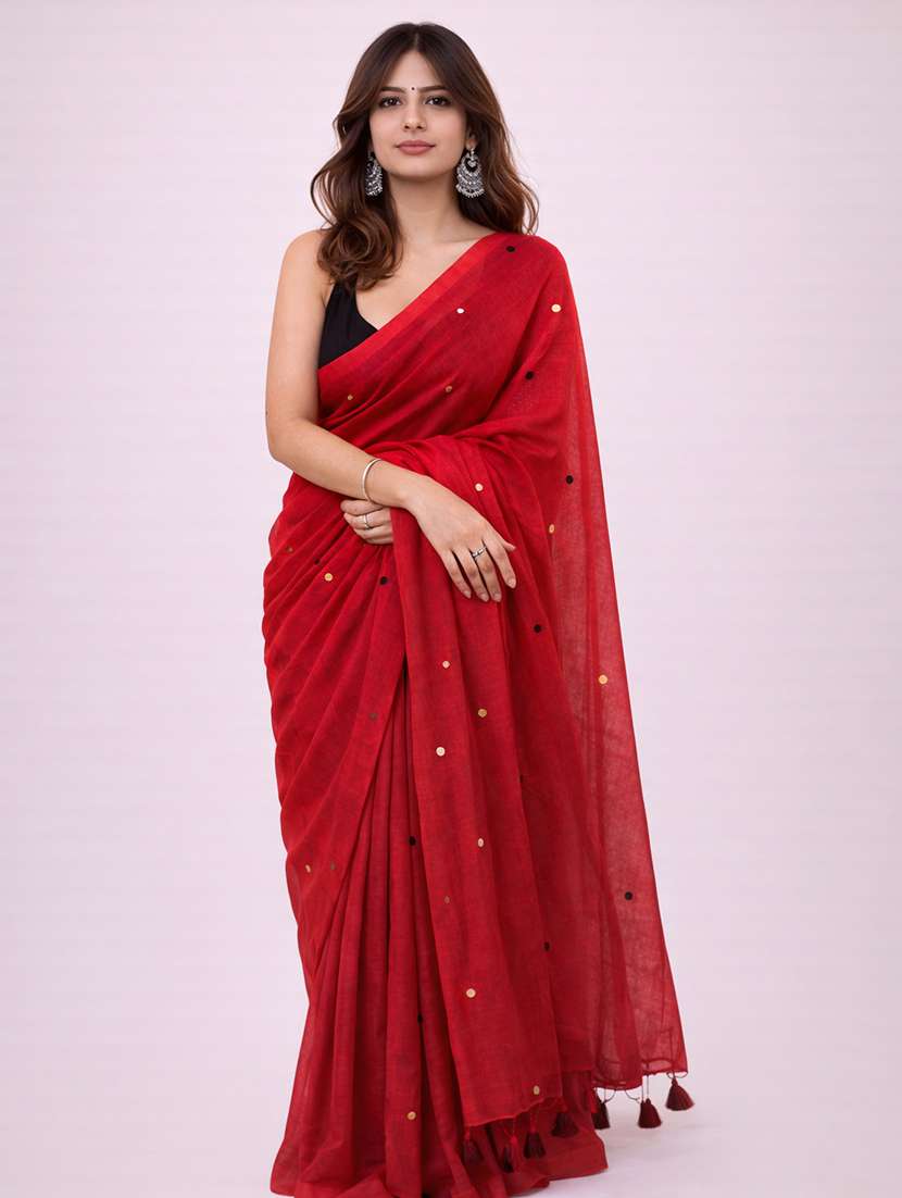 women solid with work handloom saree with blouse