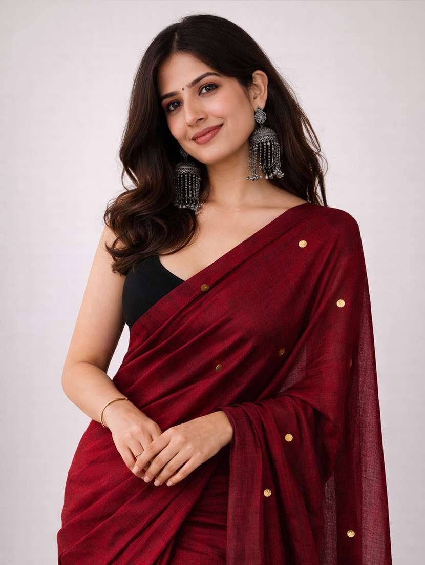 women solid with work handloom saree with blouse - 22615525 -  Standard Image - 1