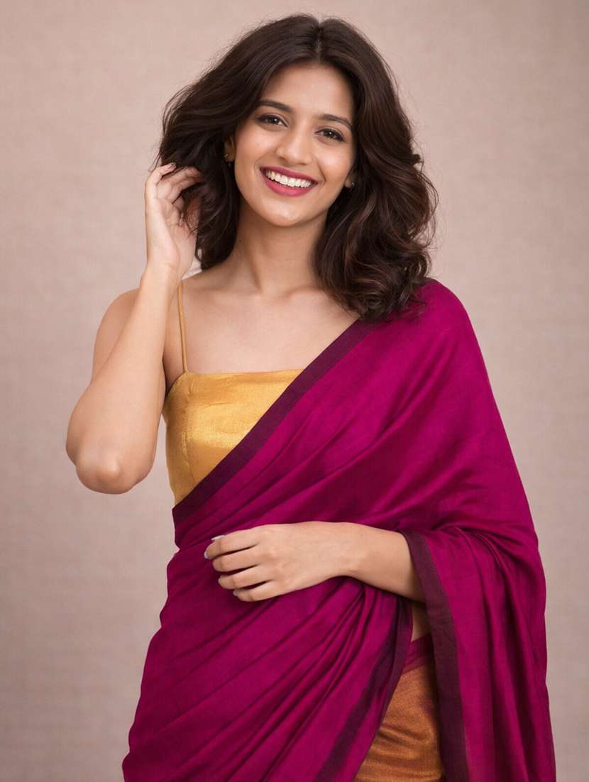 women solid handloom saree with blouse - 22615538 -  Standard Image - 1