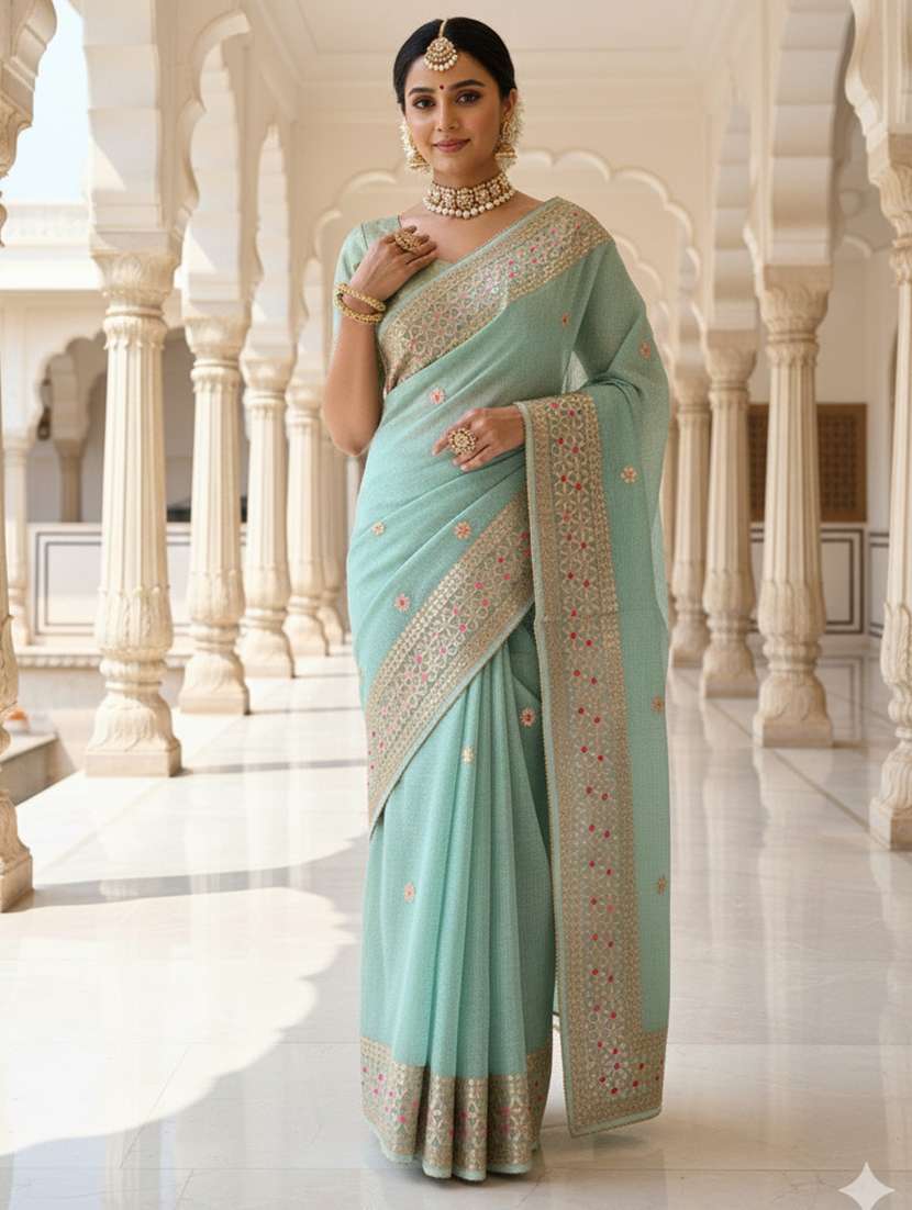 women checkered kota doria saree with blouse - 22615546 -  Standard Image - 1