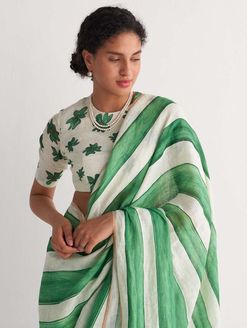 women striped handloom saree with blouse - 22615549 -  Standard Image - 1