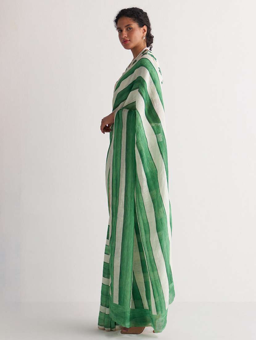 women striped handloom saree with blouse - 22615549 -  Standard Image - 4