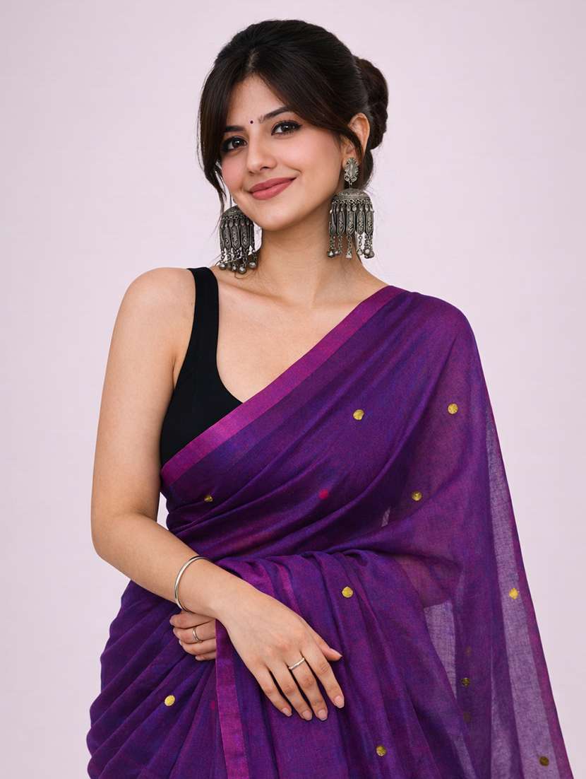 women solid with work handloom saree with blouse - 22615557 -  Standard Image - 1