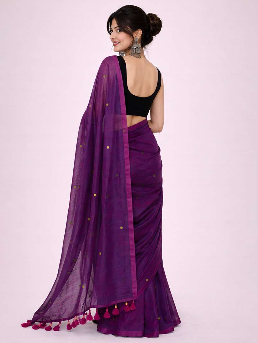women solid with work handloom saree with blouse - 22615557 -  Standard Image - 4
