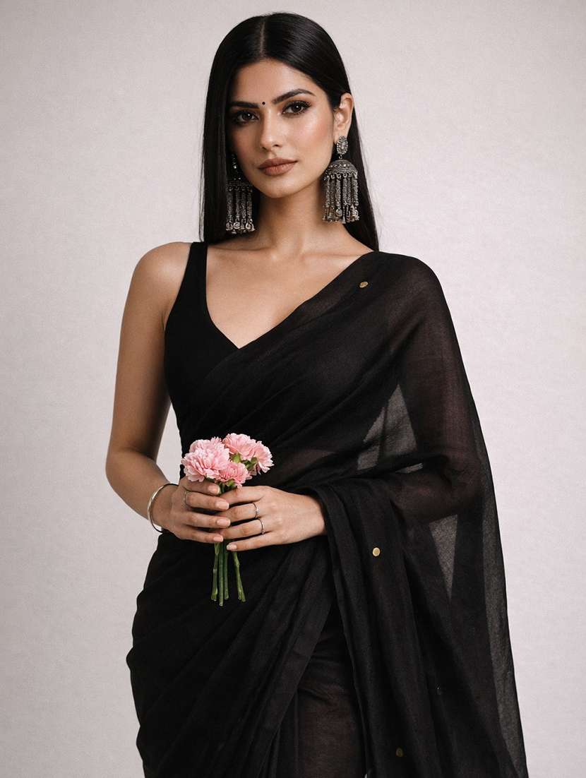 women solid with work handloom saree with blouse - 22615558 -  Standard Image - 1