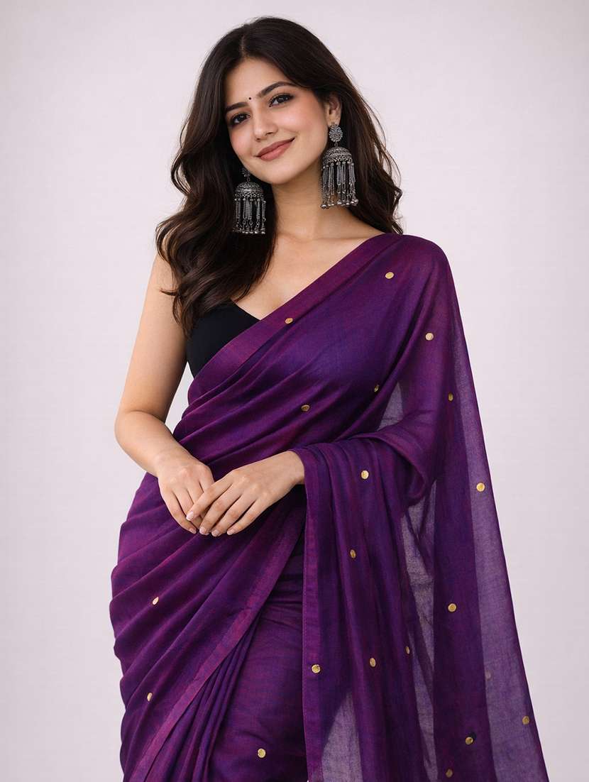 women solid with work handloom saree with blouse - 22615560 -  Standard Image - 1