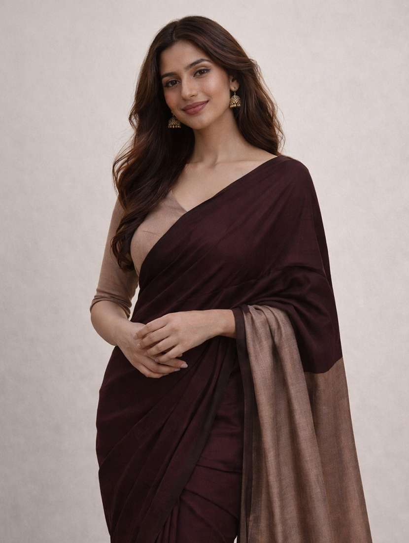 women solid handloom saree with blouse - 22615563 -  Standard Image - 1