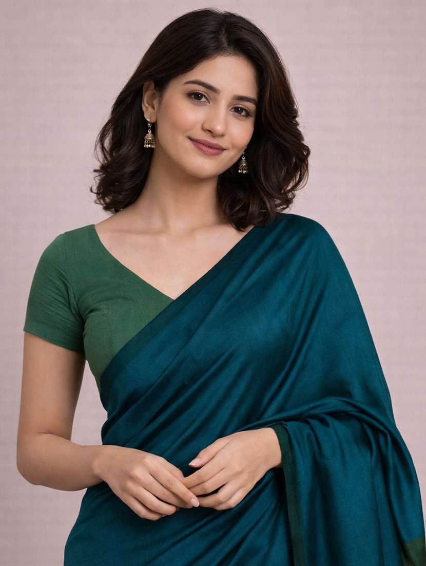 women solid handloom saree with blouse - 22615566 -  Standard Image - 1