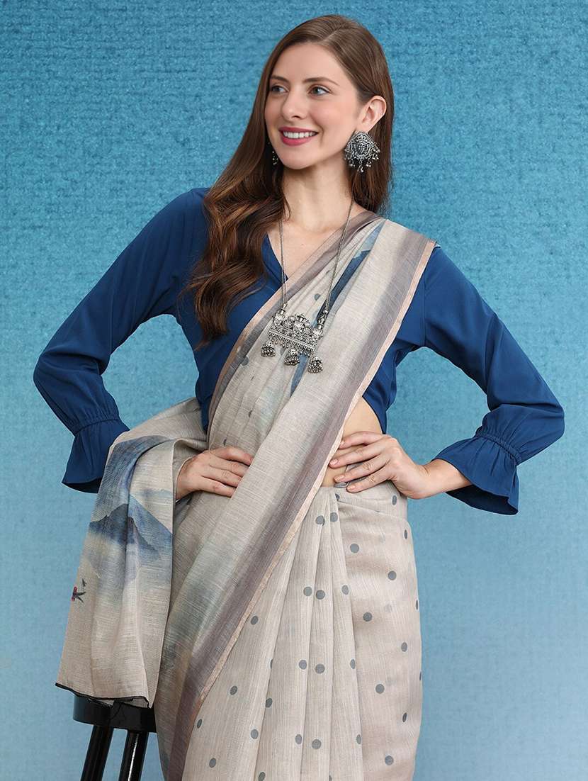 Women Printed Casual Wear Saree With Blouse - 22615569 -  Standard Image - 1