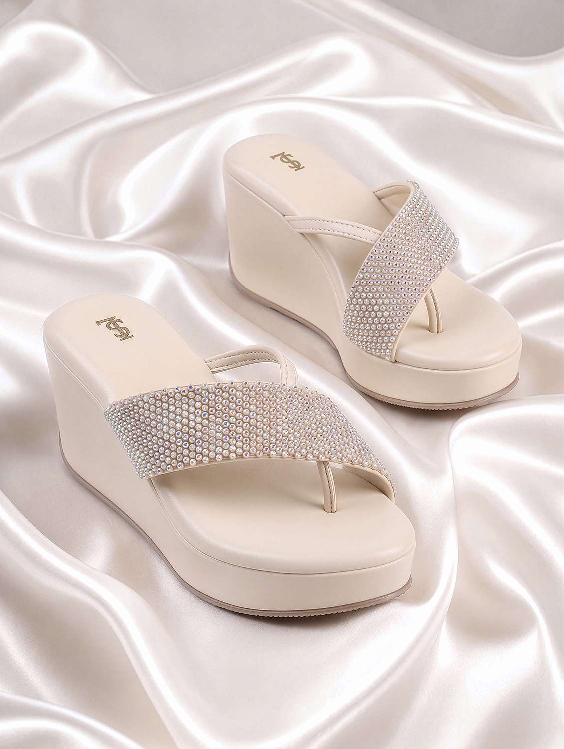 women embellished toe separator wedges