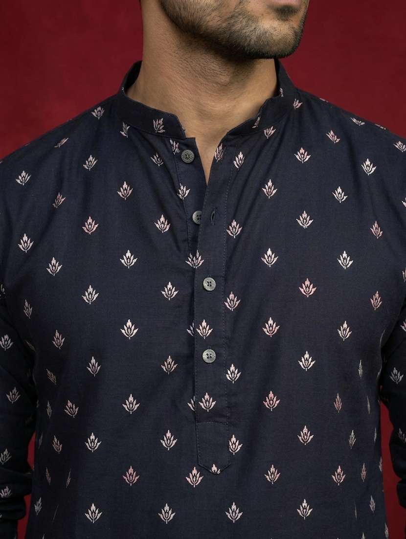 Men Self Design Mandarin Neck Long Kurta - 22615689 -  Standard Image - 1