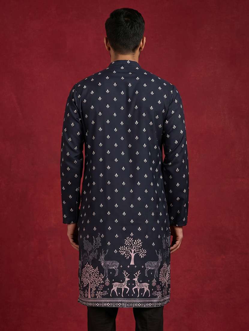 Men Self Design Mandarin Neck Long Kurta - 22615689 -  Standard Image - 4