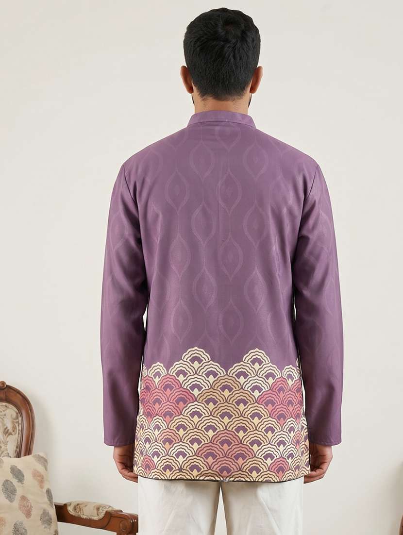 Men Printed Mandarin Neck Short Kurta - 22615702 -  Standard Image - 4