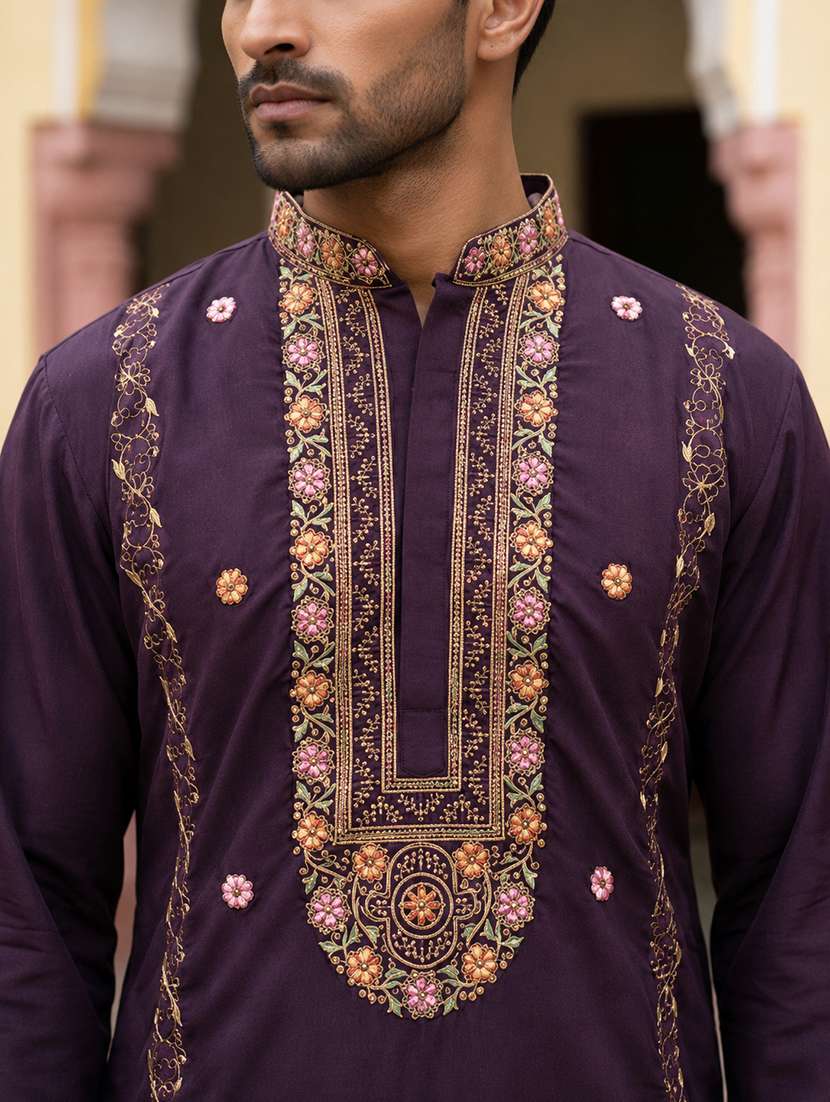 Men Embroidered Mandarin Neck Short Kurta - 22615705 -  Standard Image - 1