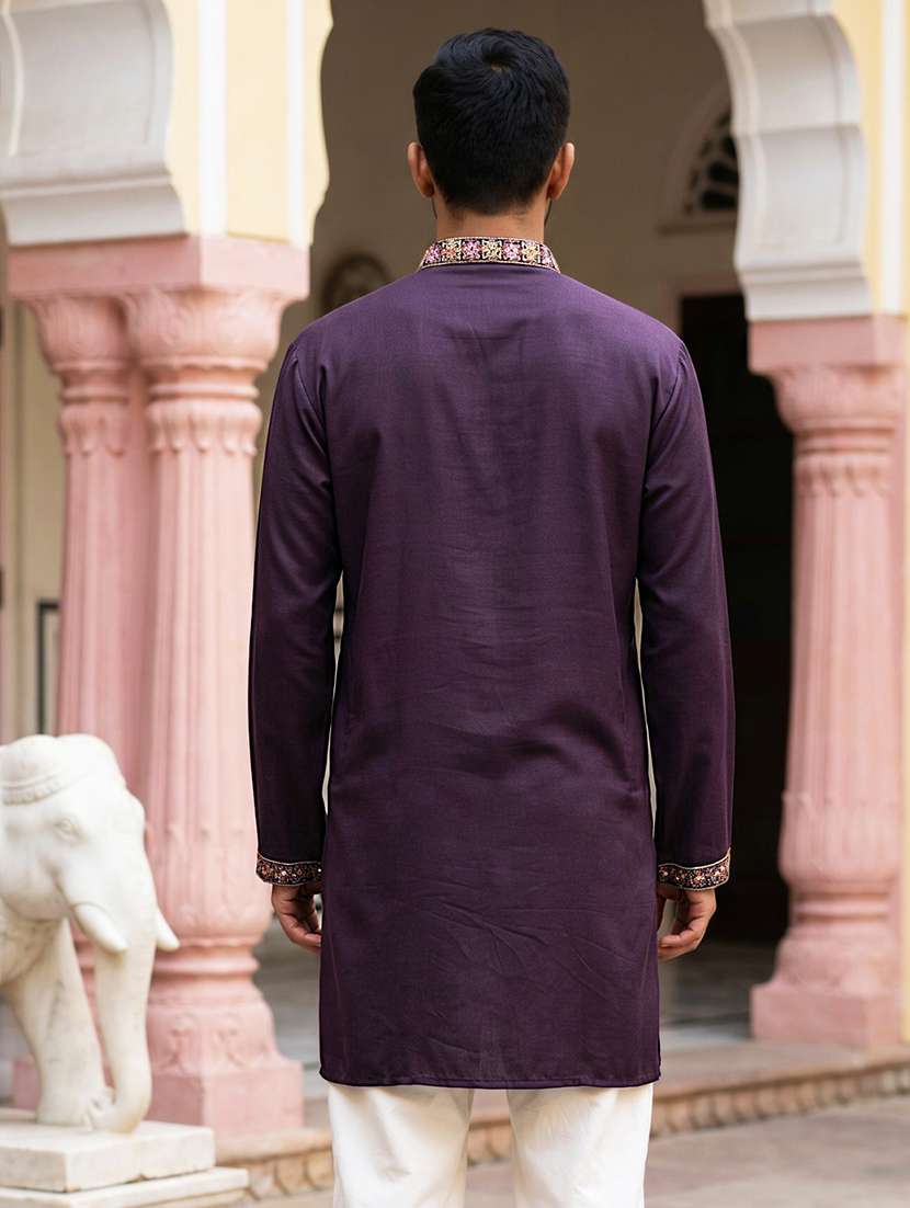 Men Embroidered Mandarin Neck Short Kurta - 22615705 -  Standard Image - 4