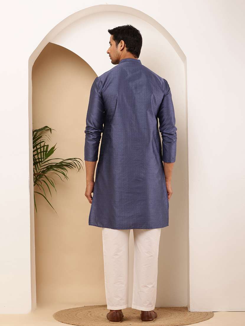 men self design mandarin neck kurta pyjama set - 22615746 -  Standard Image - 4