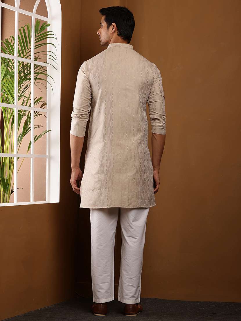 men self design mandarin neck kurta pyjama set - 22615747 -  Standard Image - 4
