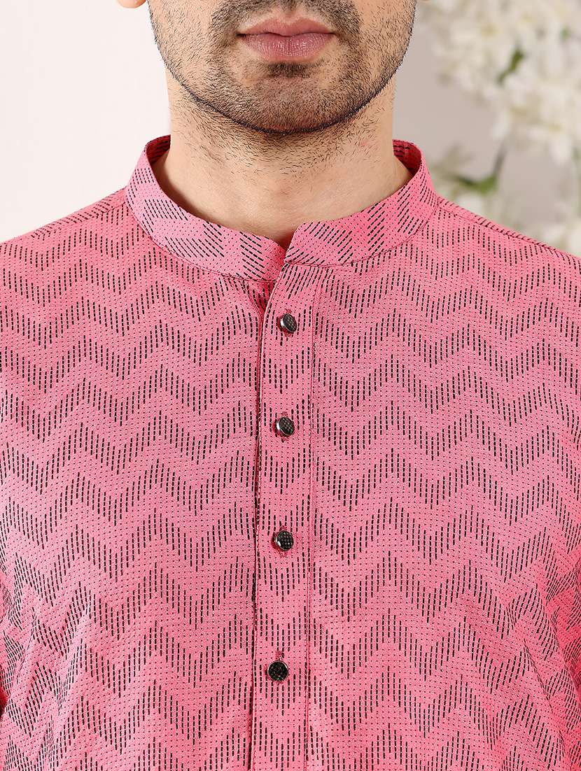 men self design mandarin neck kurta pyjama set - 22615796 -  Standard Image - 1