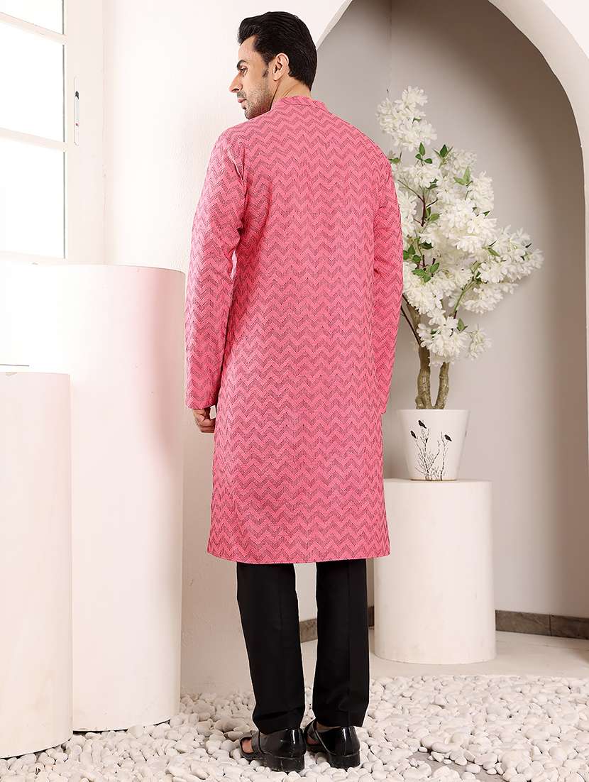 men self design mandarin neck kurta pyjama set - 22615796 -  Standard Image - 4