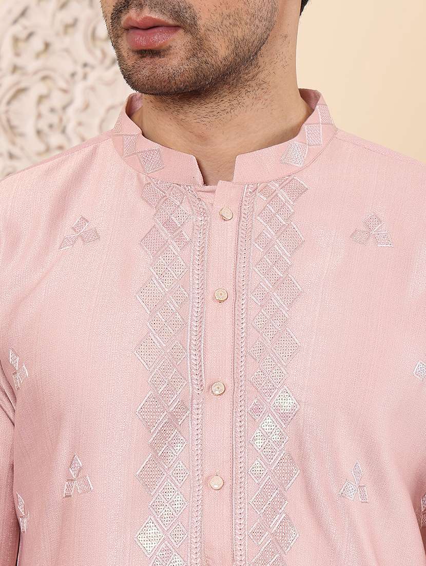 men embroidered mandarin neck kurta pyjama set - 22615825 -  Standard Image - 1