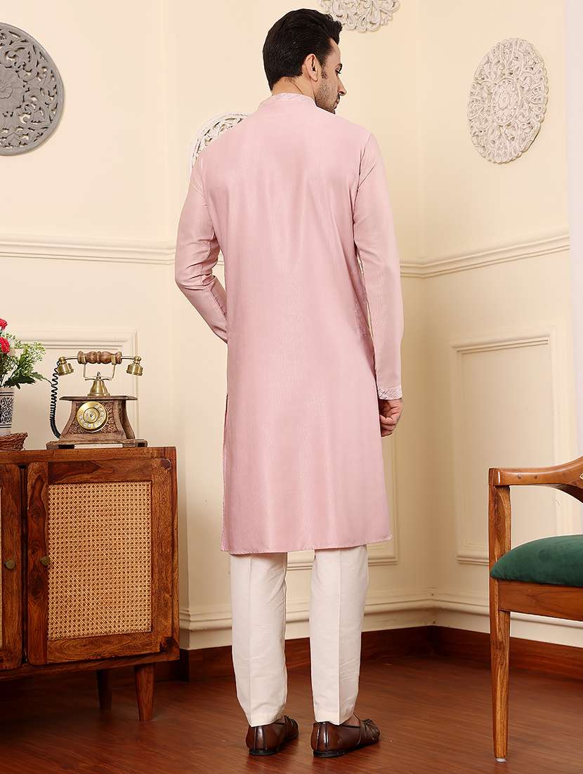 men embroidered mandarin neck kurta pyjama set - 22615825 -  Standard Image - 4