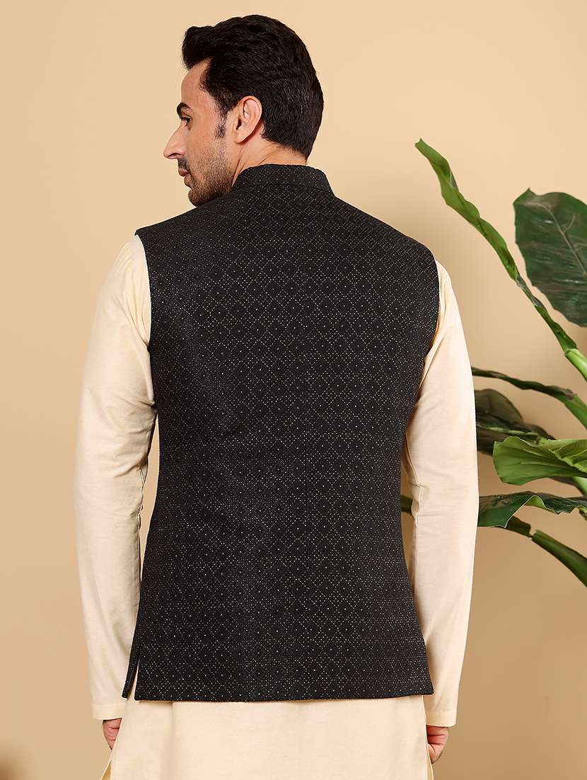 men self design sleeveless nehru jacket - 22615846 -  Standard Image - 4