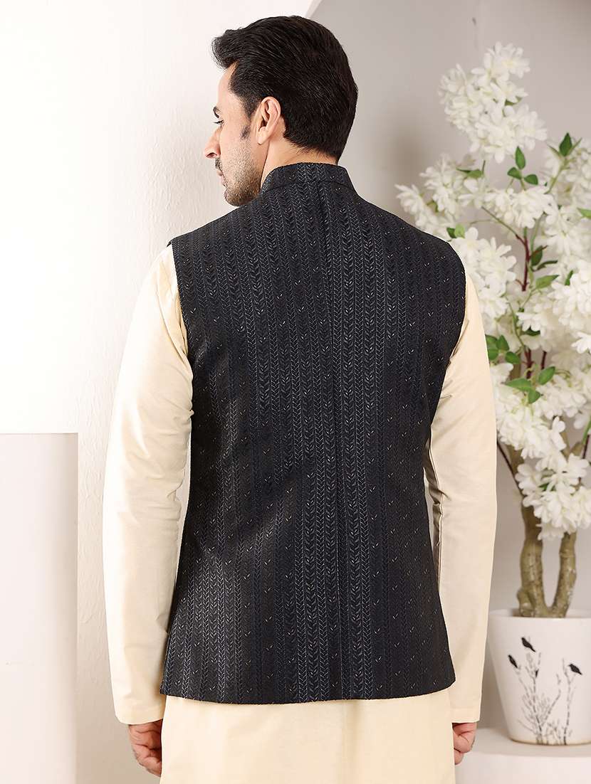 men embroidered sleeveless nehru jacket - 22615847 -  Standard Image - 4