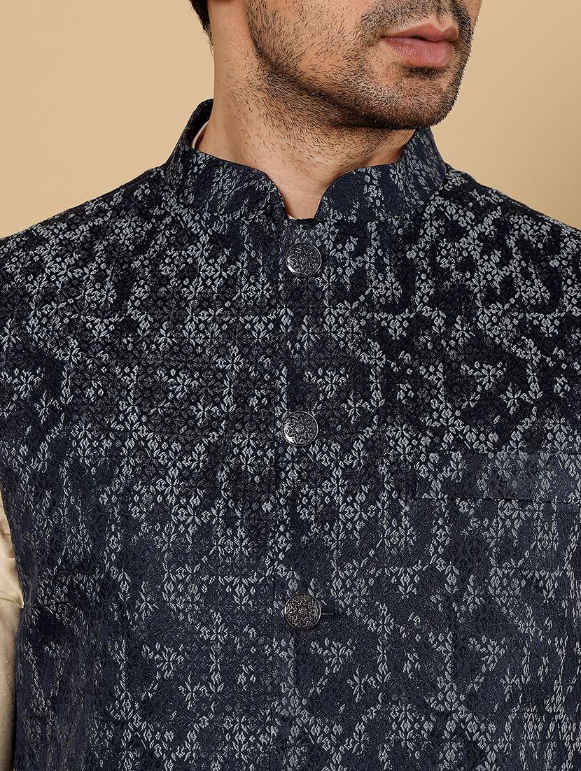 men self design sleeveless nehru jacket - 22615848 -  Standard Image - 1