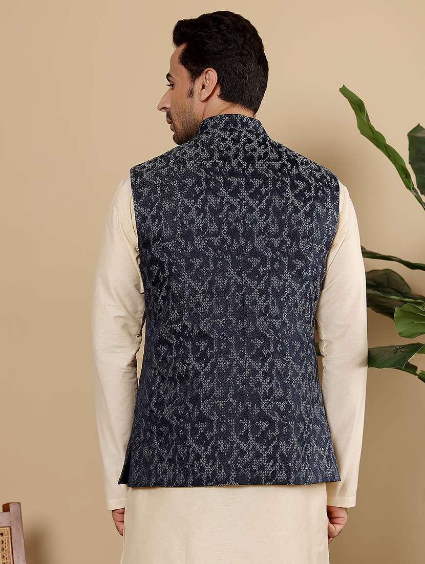 men self design sleeveless nehru jacket - 22615848 -  Standard Image - 4