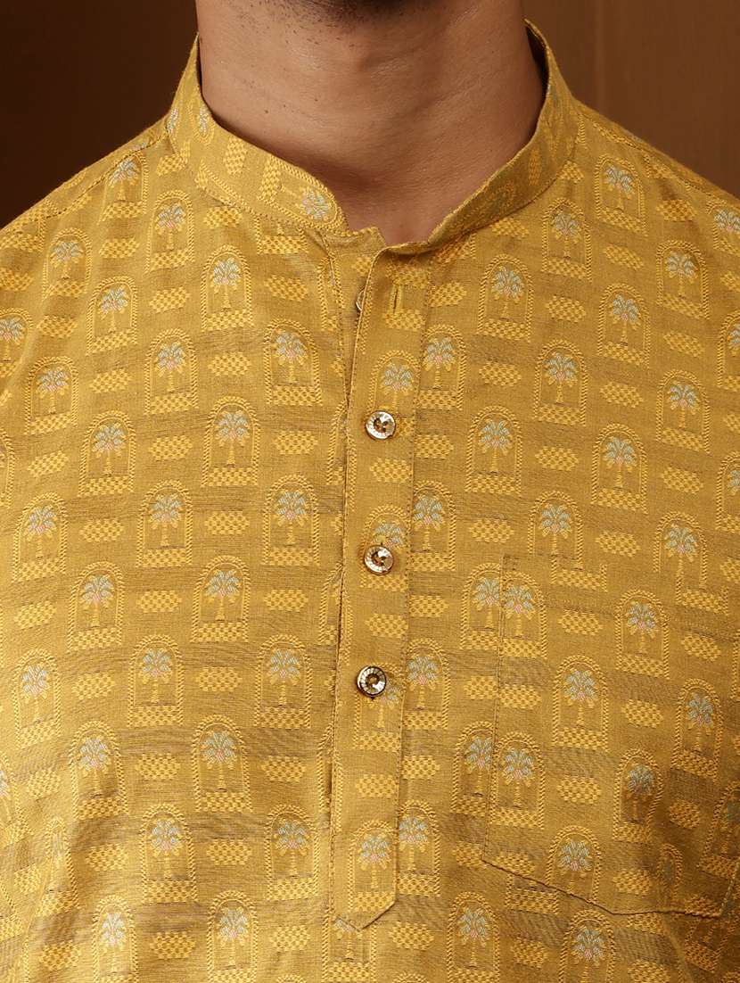 men self design mandarin neck short kurta - 22615857 -  Standard Image - 1