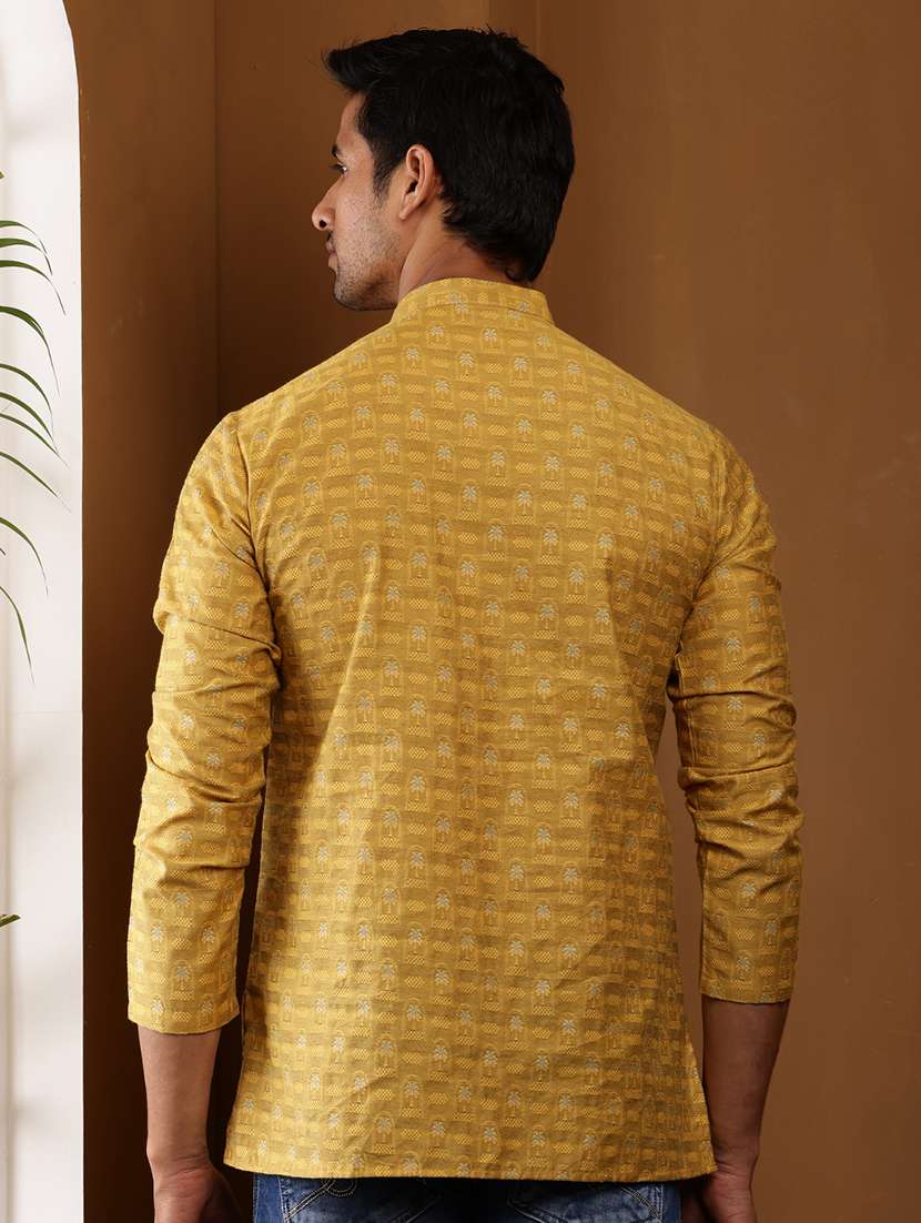 men self design mandarin neck short kurta - 22615857 -  Standard Image - 4