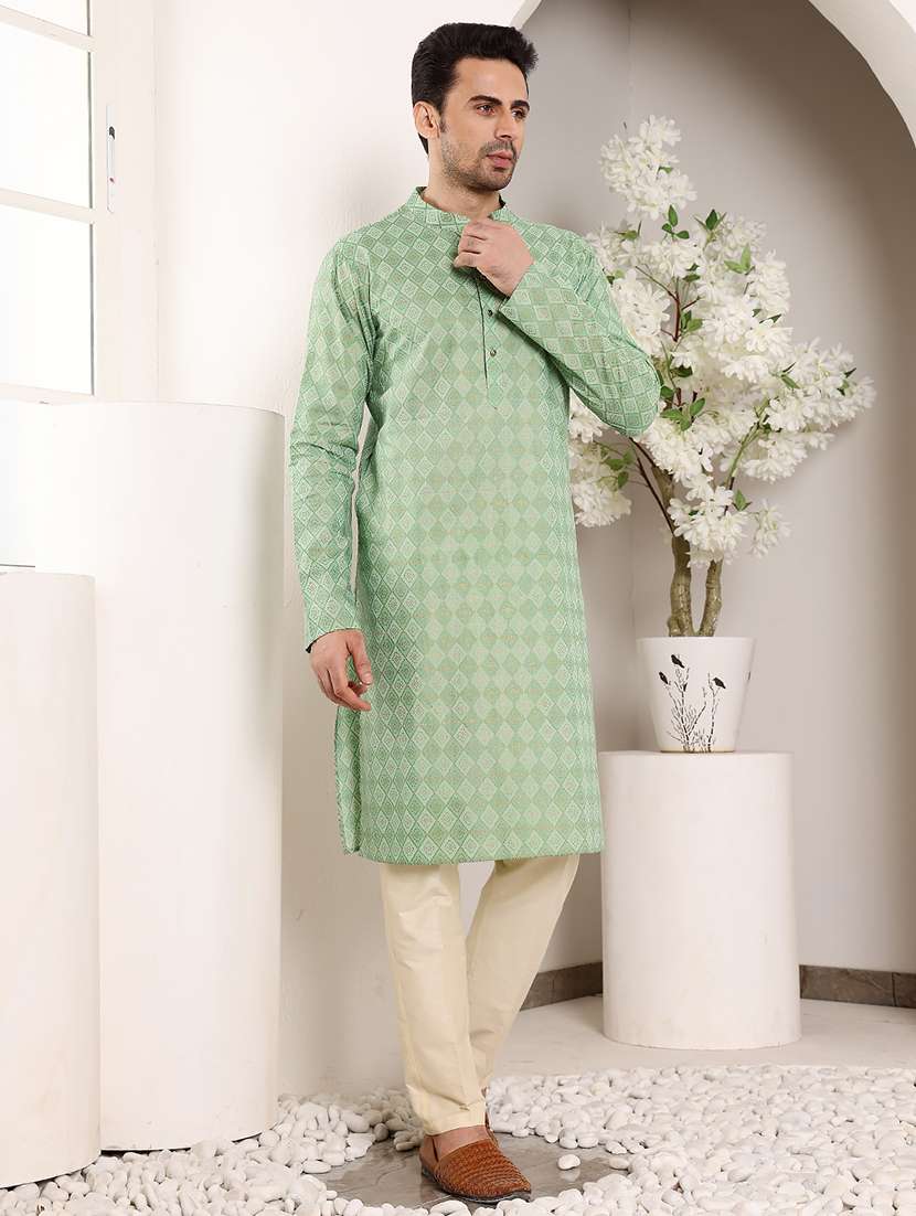 men self design mandarin neck long kurta - 22615896 -  Standard Image - 1