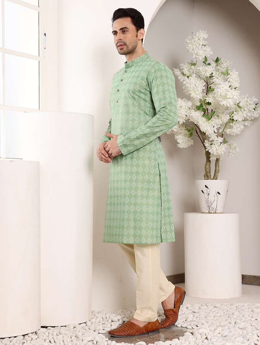 men self design mandarin neck long kurta - 22615896 -  Standard Image - 4