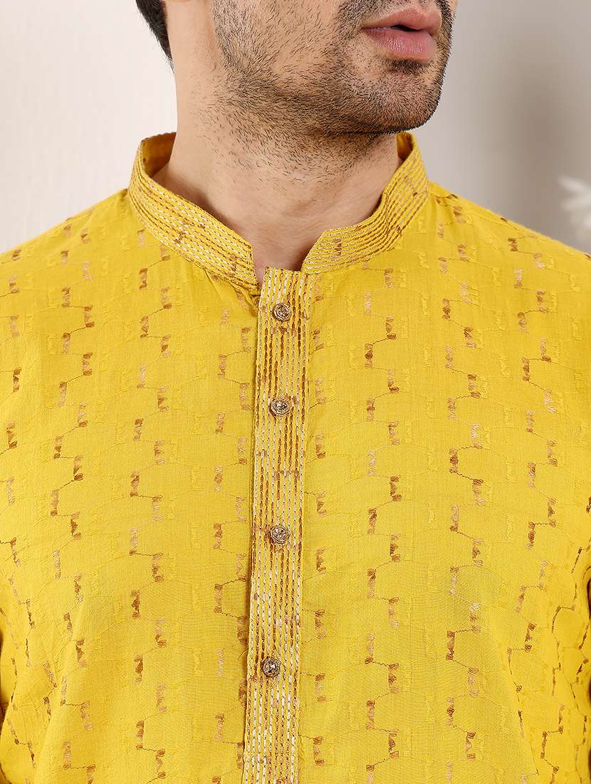 men self design mandarin neck long kurta - 22615909 -  Standard Image - 1