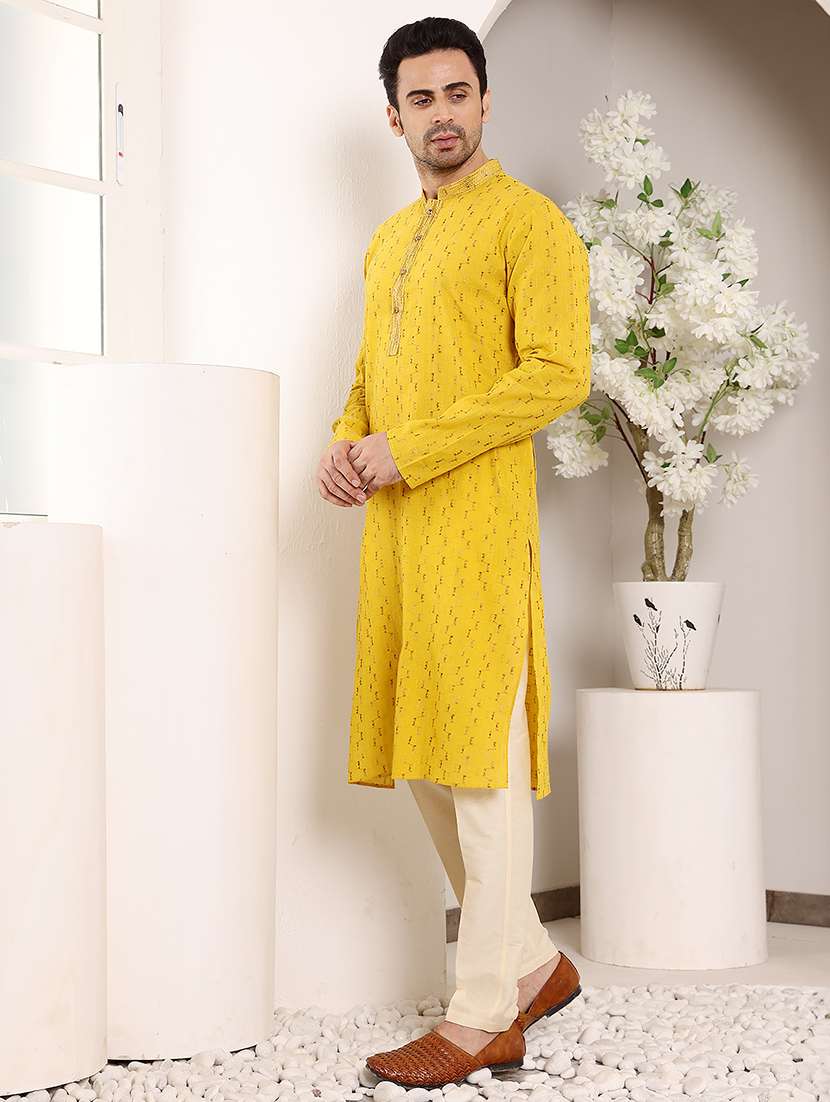 men self design mandarin neck long kurta - 22615909 -  Standard Image - 4