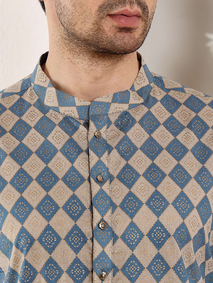 men printed mandarin neck long kurta - 22615910 -  Standard Image - 1