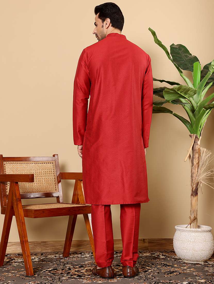 Men Solid Mandarin Neck Long Kurta - 22615912 -  Standard Image - 4