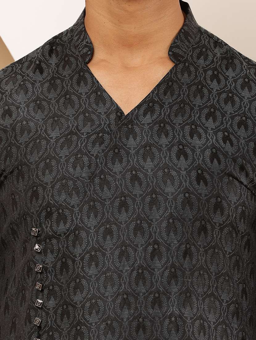 men self design mandarin neck asymmetric kurta - 22615918 -  Standard Image - 1