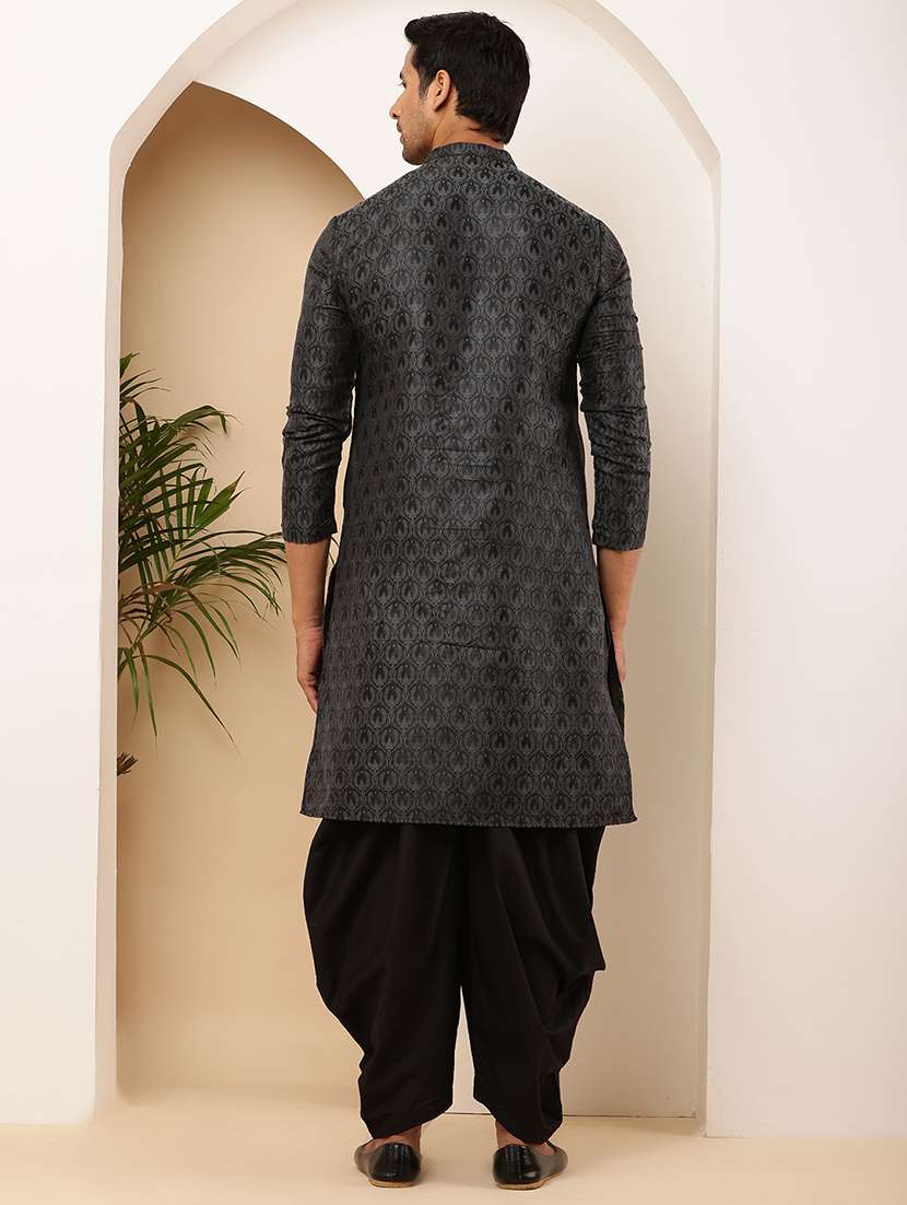 men self design mandarin neck asymmetric kurta - 22615918 -  Standard Image - 4