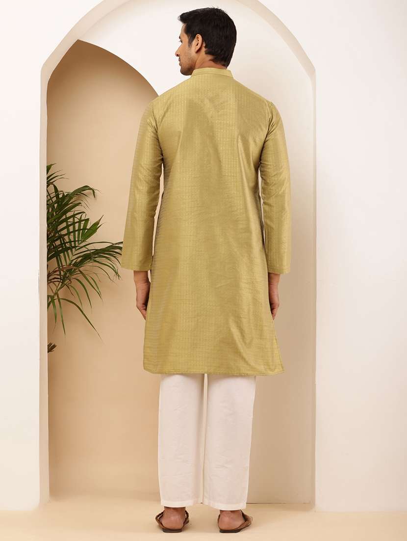 Men Self Design Mandarin Neck Long Kurta - 22615919 -  Standard Image - 4