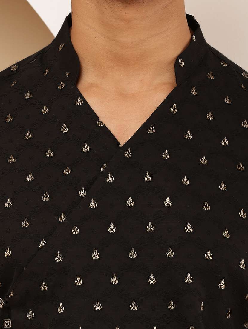 men self design mandarin neck asymmetric kurta - 22615922 -  Standard Image - 1
