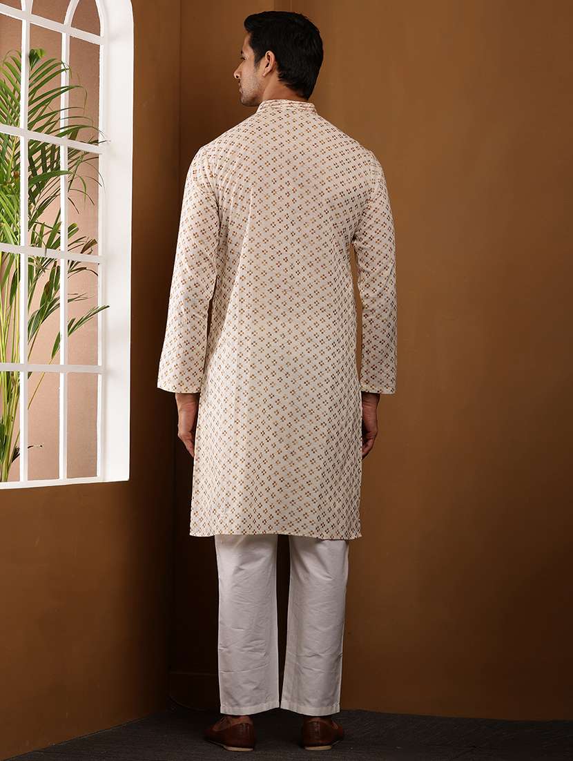 men printed mandarin neck long kurta - 22615923 -  Standard Image - 4