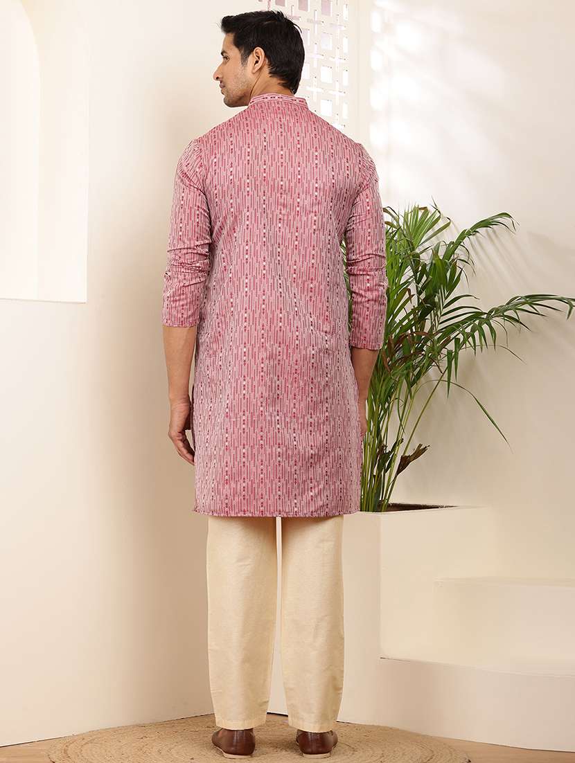 men self design mandarin neck long kurta - 22615924 -  Standard Image - 4
