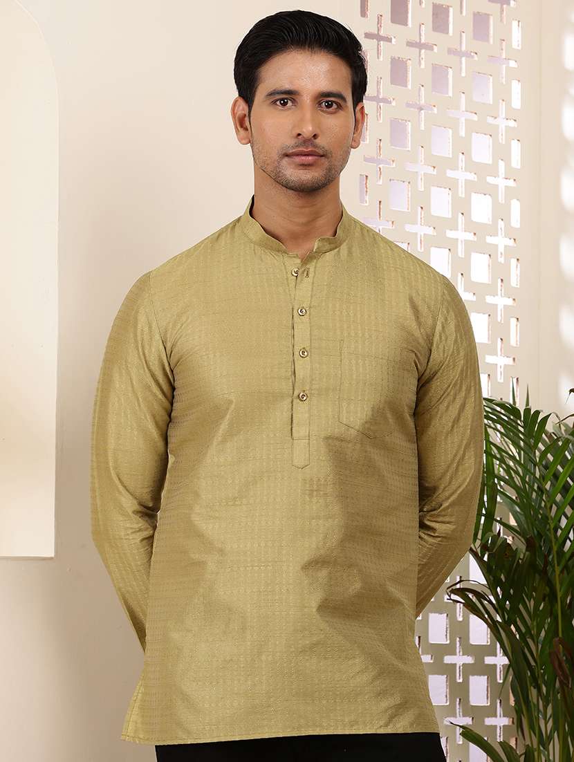 men self design mandarin neck short kurta