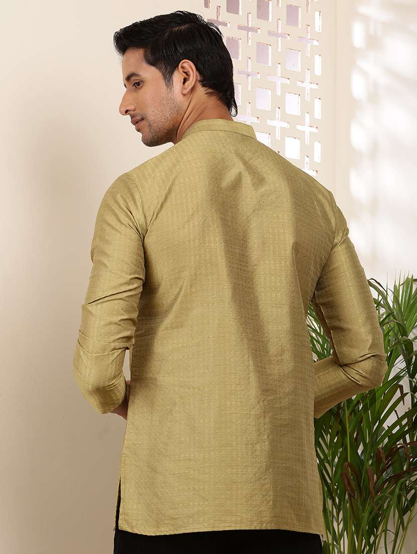men self design mandarin neck short kurta - 22615949 -  Standard Image - 4
