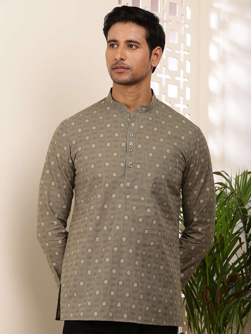 men self design mandarin neck short kurta