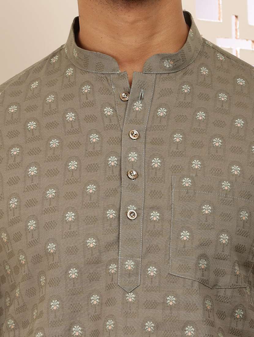 men self design mandarin neck short kurta - 22615956 -  Standard Image - 1