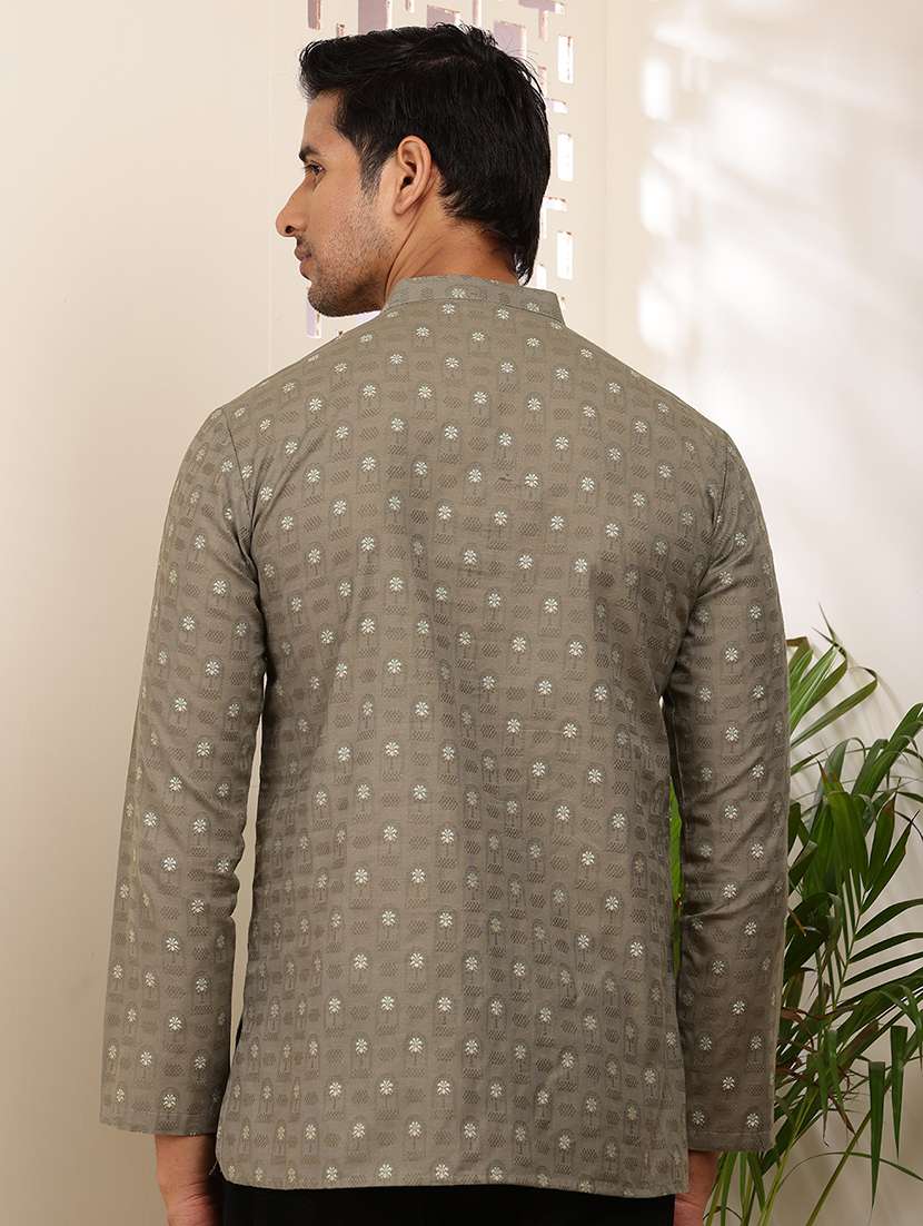 men self design mandarin neck short kurta - 22615956 -  Standard Image - 4