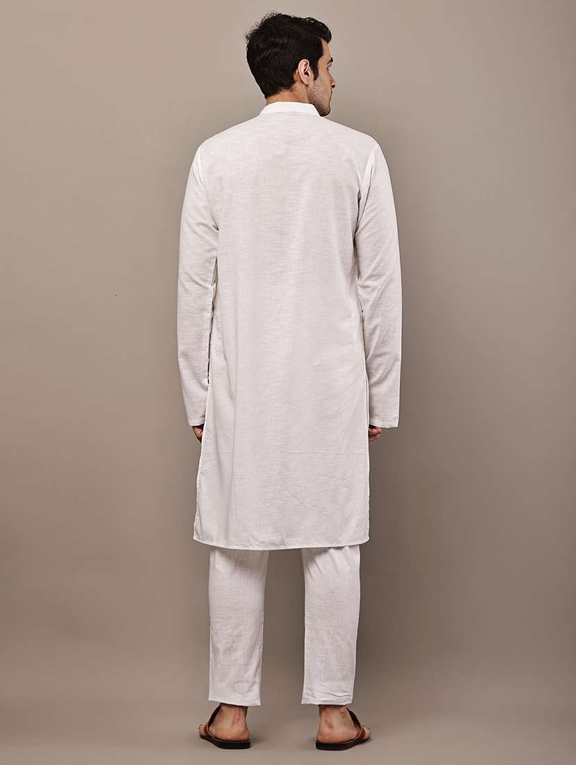 men solid mandarin neck long kurta - 22615963 -  Standard Image - 4